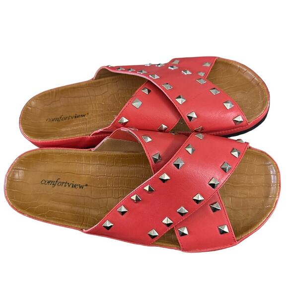 Comfortview tangerine color slip on sandals, silver studs size women’s 11 - Picture 7 of 9